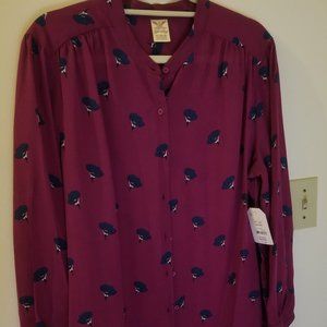 Faded Glory Women's Blouse - Purple with Blue Pattern